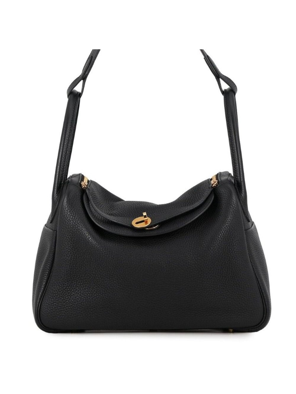 Hermes Lindy 30 Black Gold Taurillon Clemence 2-Way Shoulder Bag